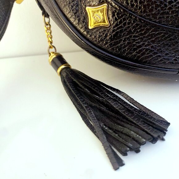 Vintage MCM Black Pebbled Leather Canteen / Tambourine Bag (Germany) - Picture 5 of 12